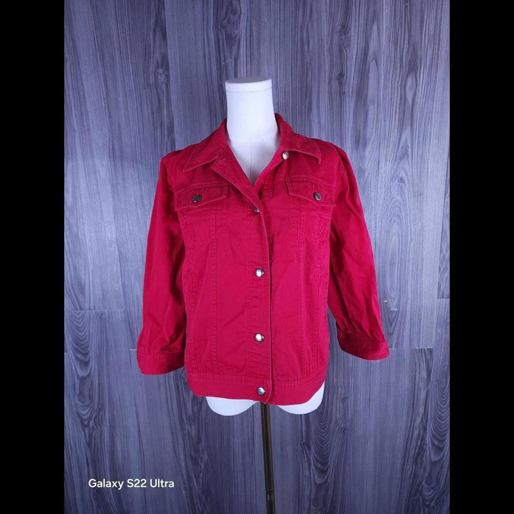 Chaps Denim Womens Red Cotton Trucker Jacket Button Front Size Large
